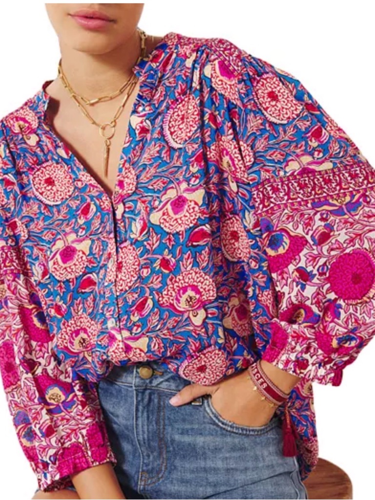 Ba&Sh Floral Puff-Sleeve Blouse Vlad Top Size Medium